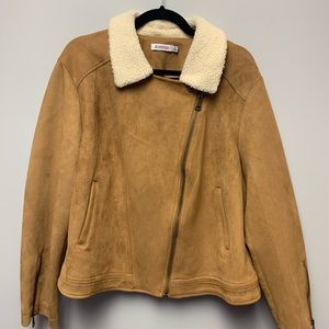 Just fab brown bomber jacket with Sherpa collar, size 3X